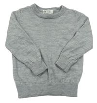 Šedý melírovaný vlněný svetr s výšivkou H&M