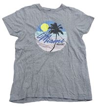 Šedé melírované tričko s palmou Primark