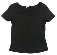 Černé žebrované tričko Shein