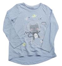 Světlemodré melírované triko s kočkou a planetou F&F