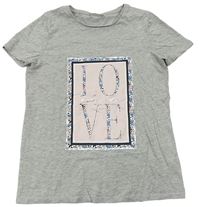 Šedé melírované tričko s nápisem a kytičkami Matalan