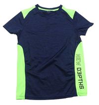 Tmavomdoro-neonově zelené sportovní tričko  s nápisy Yigga 