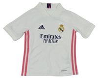 Bílé sportovní funkční tričko s logem a růžovými pruhy Adidas
