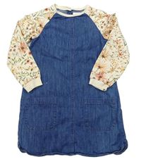 Modro-béžové riflovo/teplákové šaty s květy Next
