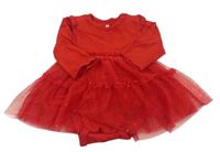 Červené bavlněné šaty s tylovou sukní zn. H&M