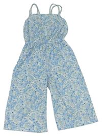 Bílo-modrý květinový kalhotový overal Primark