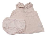 2set - Světlerůžové šaty s límečkem + pruhované kalhotky 62/68