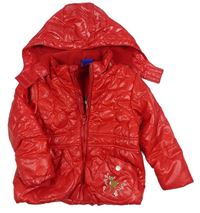 Červená šusťáková zateplená bunda se srnkou a kapucí Lupilu
