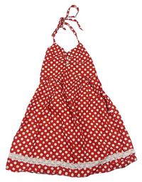 Červeno-bílé puntíkaté plátěné letní šaty s krajkovým pruhem boot' shoo