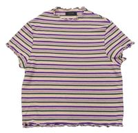 Starorůžovo-fialovo-khaki pruhované žebrované crop tričko M&Co.