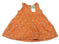 Oranžové květované bavlněné šaty Primark