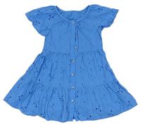 Modré plátěné šaty s dirkovaným vzorem Matalan