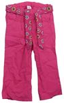Růžové plátěné kalhoty s květovaným páskem S. Oliver