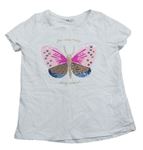 Bílé tričko s motýlkem s překlápěcími flitry H&M