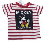 Červeno-bílé pruhované tričko s Mickey mousem C&A