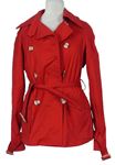 Dámský červený plátěný krátký kabát s páskem Benetton 